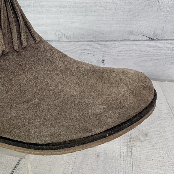 Lucky Brand GALLEY Taupe Leather Suede Low Heel Fringe Zip Ankle Boots Sz 8.5 M - Picture 16 of 16